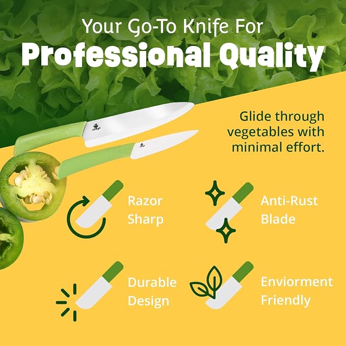 Ceramic Knife Set with Ergonomic Handle, Non-Reactive and Professional Chopping - Image 4