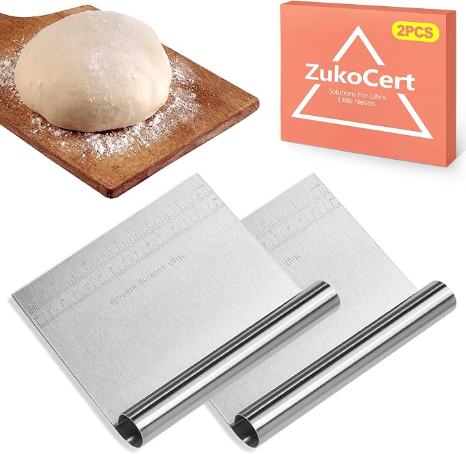 ZukoCert 2-Pack Stainless Steel Bench Scraper – Durable Dough Cutter by ZukoCert