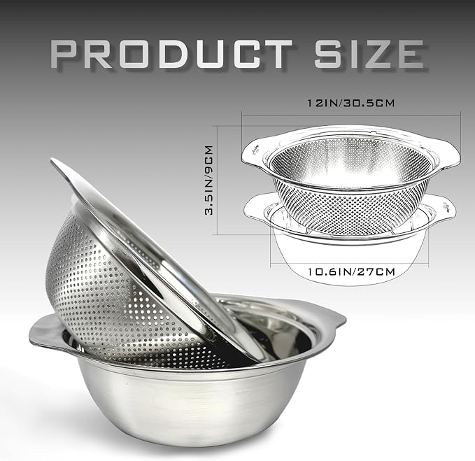 2 PCS Stainless Steel Colander, 3.5 QT 18/8 Stainless Steel Strainer, Colander - Image 2
