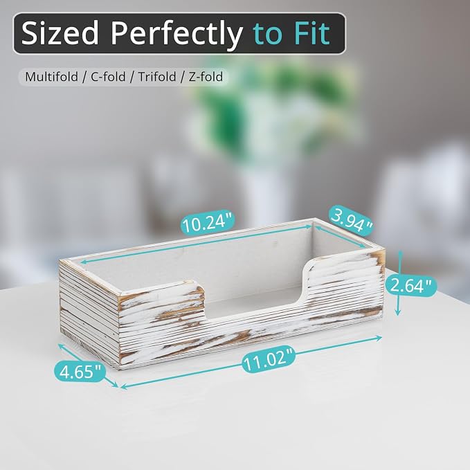 Paper Towel Dispenser Countertop, Retro White Wood Bathroom Paper Towel Holder - Image 2