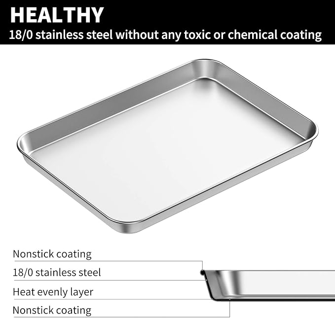 Baking Sheet Set of 2, Stainless Steel 2-Piece Cookie Sheet, Toaster Oven - Image 2