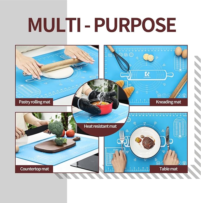 Silicone Baking Mat 20"L x 28"W, Extra Thick Dough Rolling Pad - Image 6