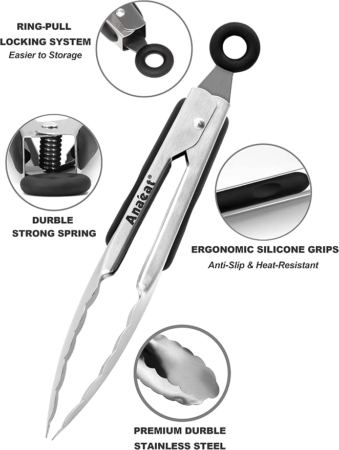 Anaeat 7" Mini Cooking Tong Stainless Steel - Image 5