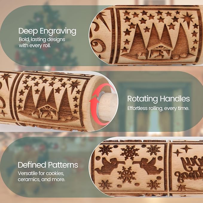 Christmas Embossed Rolling Pin for Baking Cookies Embossing Rolling Pins - Image 4