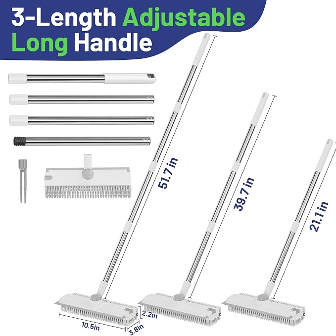 Floor Scrub Brush with Long Handle: 3 in 1 Heavy-Duty Floor Scrubber Brush with - Image 3