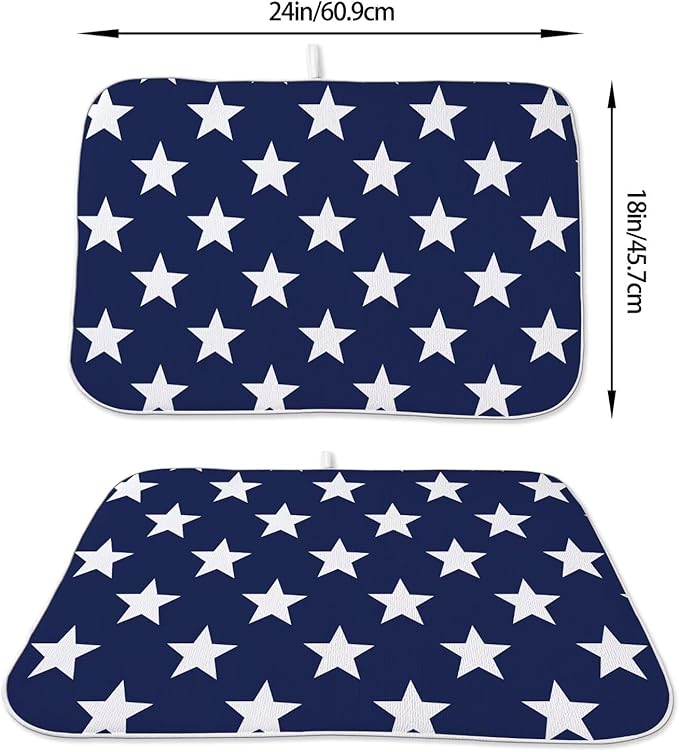 4th of July Dish Drying Mat 18 x 24 inch Independence Day Blue Stars Decorative - Image 2