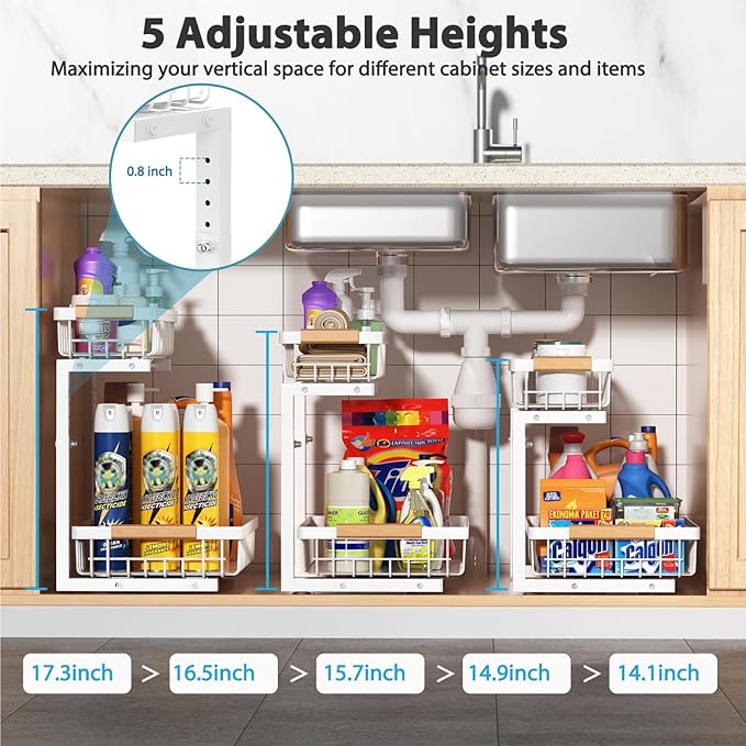 Liuoud Under Sink Organizer 2 Pack, 2 Tier Slide Out Large Capacity Height - Image 3
