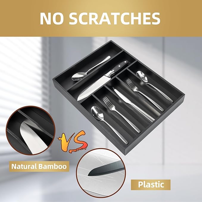 Besilord Silverware Organizer Kitchen Drawer Organizer Utensil Organizer Bamboo - Image 4