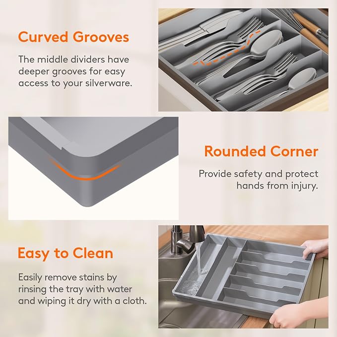 Lifewit Silverware Drawer Organizer Tray, Plastic Cutlery Storage - Image 7