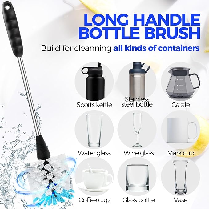Holikme 6 Pack Bottle Brush Set, 3 Straw Brushes, 3-in-1 Bottle Cleaning Brush - Image 2