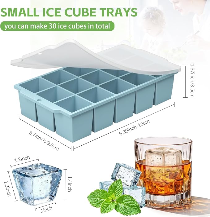 Silicone Ice Cube Tray with Locks Lids, Easy Release Flexible 15 Square Ice - Image 2