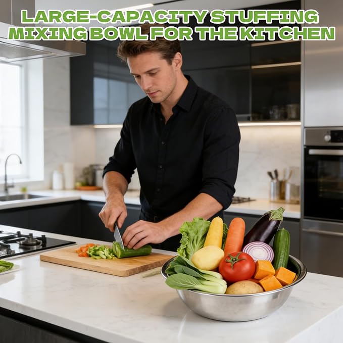 8 PCS Stainless Steel Mixing Bowls 13 Inch 8 Qt Extra Large Metal Basin - Image 4