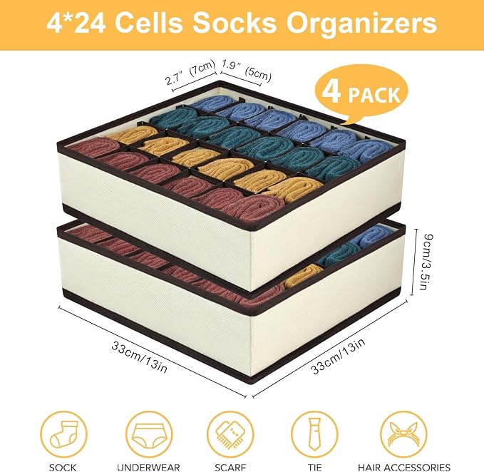 Joyoldelf Sock Drawer Organizer Divider Underwear Organizer 24-cell Fabric - Image 5