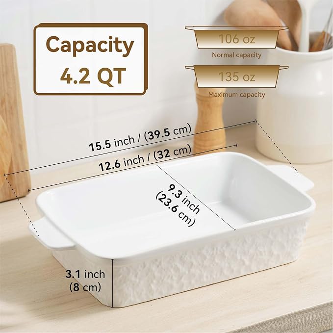 Dafuceramic Casserole Dish for Oven, 4.2 QT Baking Dish, 9x13 Large Porcelain - Image 2