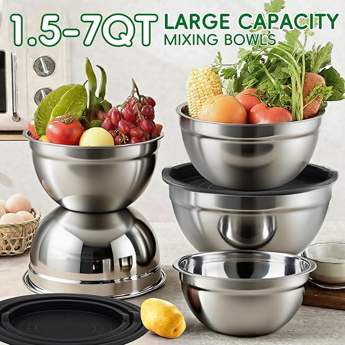 WEPSEN Mixing Bowls Set, Large Nesting Bowls 7, Measuring Cups and Spoons - Image 5