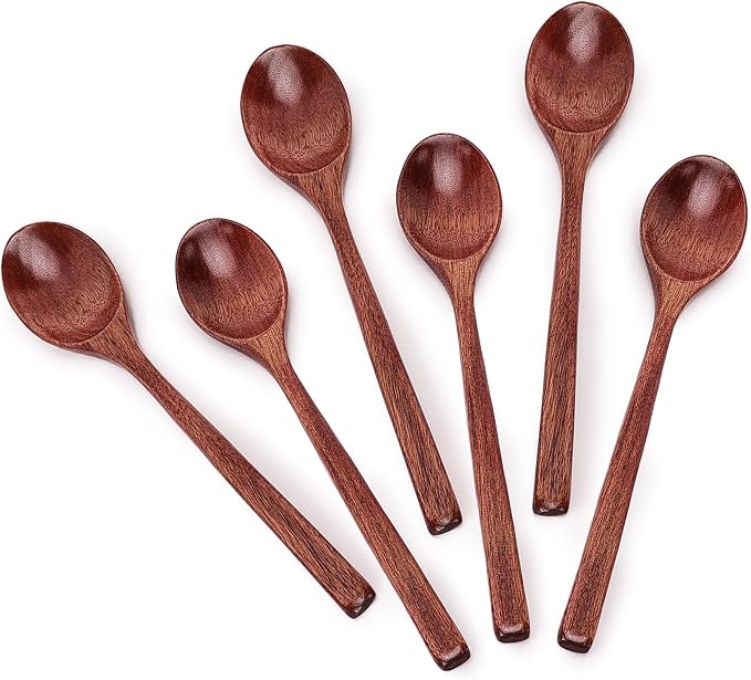6pcs 9in Wooden Spoons, Soup Spoons Set, Long Handle Wooden Utensils by YOLO+CGC