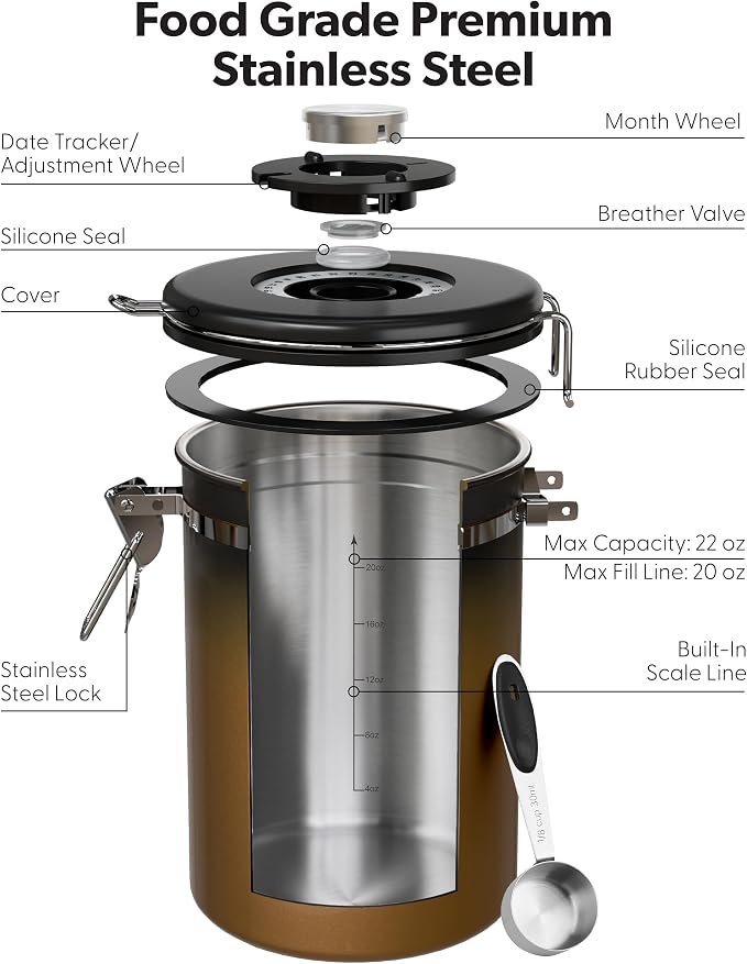 Veken Coffee Canister with Window, Airtight Stainless Steel Kitchen Food - Image 5
