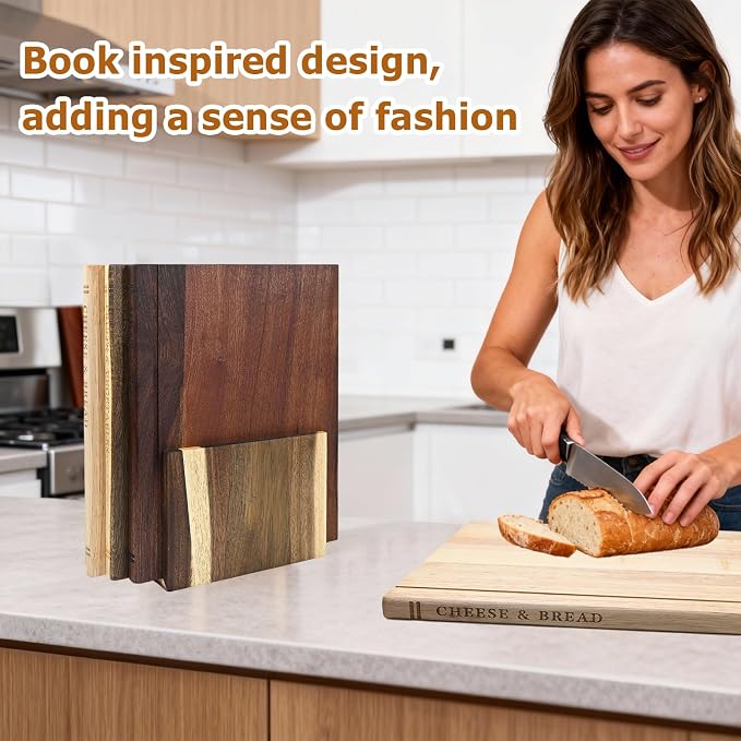 Acacia Wood Cutting Board Book Set, 3-Piece Decorative Chopping Boards - Image 7