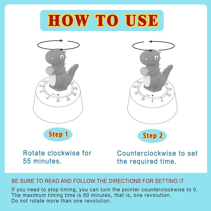 ELE DEPI 60 Minutes Mechanical Kitchen Timer, Cute Dinosaur Timer - Image 5