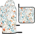 Teal Orange Watercolor Floral Oven Mitts and Pot Holders Sets of 3, Heat by Unknown