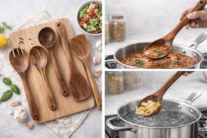 Teak Wood Kitchen Utensils Set – 6 Piece, Sustainable Teak Cooking Utensils - Image 8
