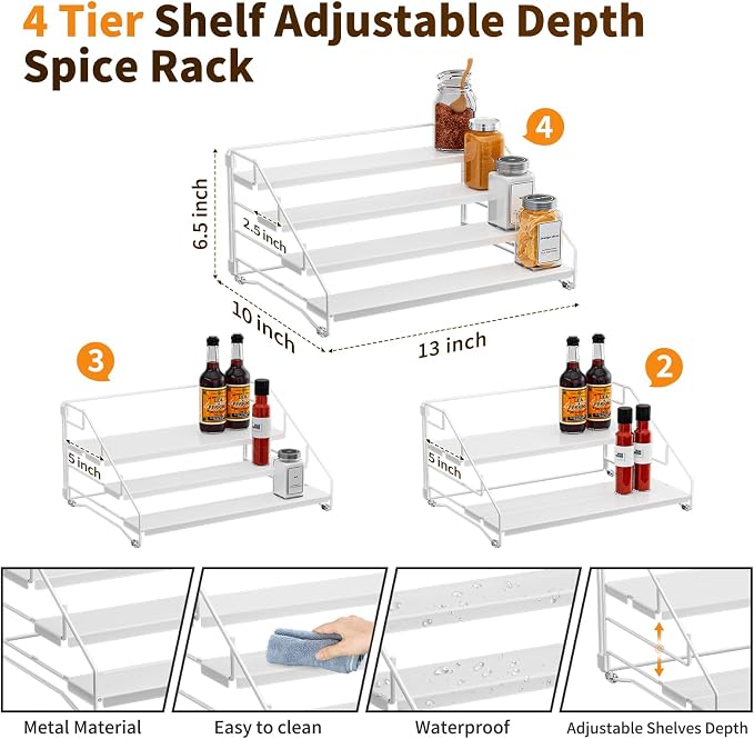 BOIVSHI Tiered Spice Rack, 4 Tier Spice Shelf Organizer - Image 4