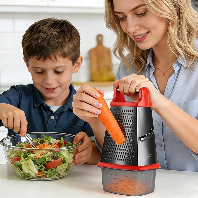 Ourokhome Cheese Grater with Handle, Stainless Steel Box Grater, 4 Side Kitchen - Image 2