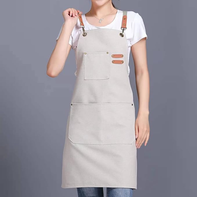 Tosewever Canvas Cross Back Chef Cotton Aprons - Image 3