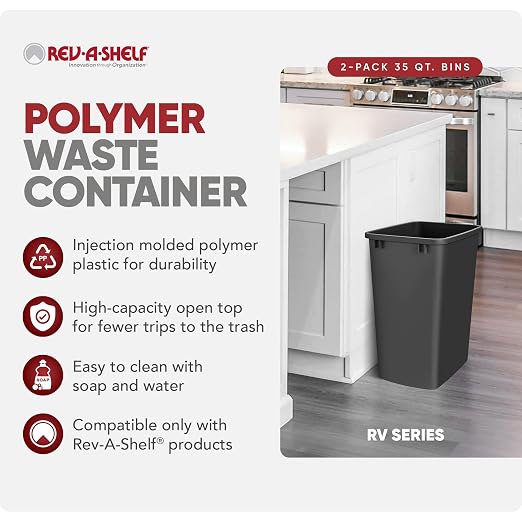 Rev-A-Shelf 2-Pack 35 Quart Polymer Replacement Trash Bin, Recycle Waste - Image 2