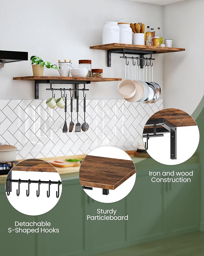CHOEZON Wall-Mounted Pot Racks, Floating Shelves, Vintage Pot Hangers - Image 6