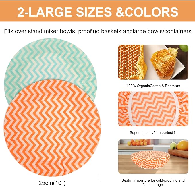 Reusable Bowl Covers for Bread Proofing（2 Large）- Cotton Beeswax Bowl Covers - Image 2