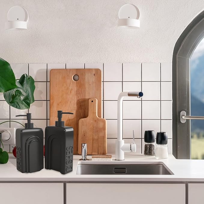 Soap Dispenser Set with Stainless Steel Pump, 2 Pack Ceramic Refillable Dish - Image 3