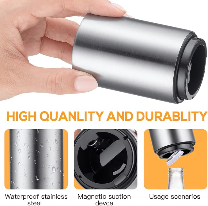 3PCS Premium Automatic Beer Bottle Opener, Magnet Stainless Steel Push Down Off - Image 4