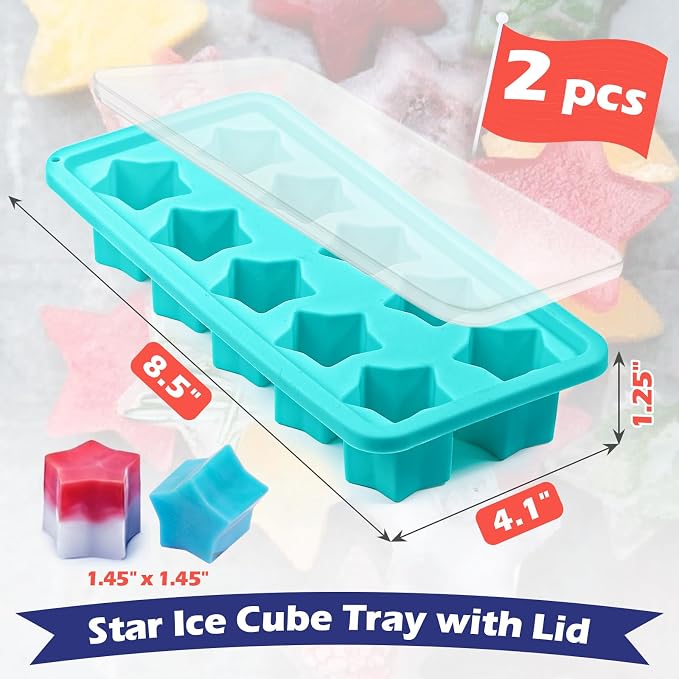 Webake Star Ice Cube Tray with Lid, 2 Packs Silicone Star Ice Molds - Image 2