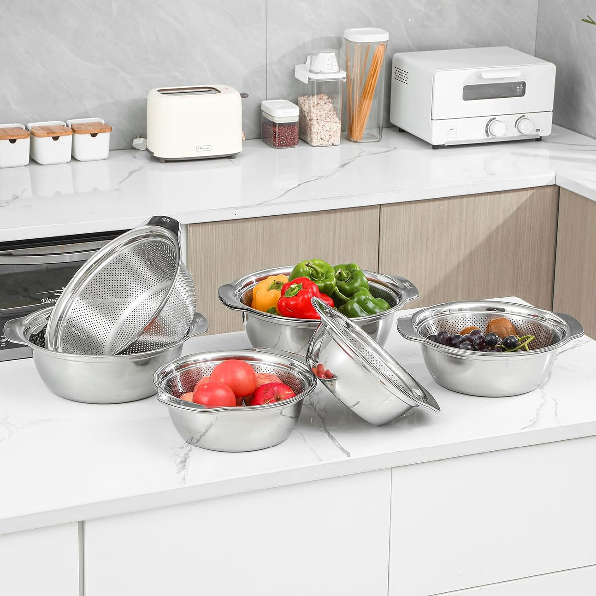 Paoli 304 Stainless Steel Fine Mesh Colander Set, 5QT Large Capacity