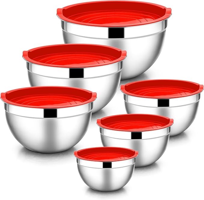 E-far Mixing Bowls with Lids, 12-Piece Stainless Steel Salad Bowls Metal by E-far
