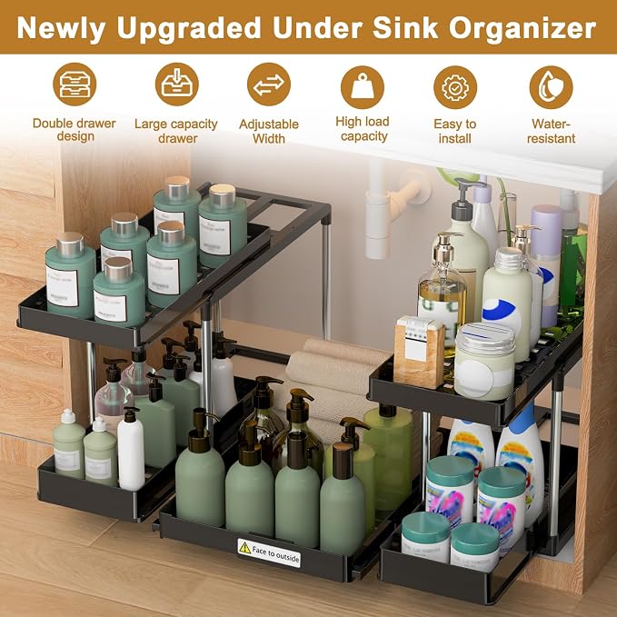 NIUXX Expandable Under Sink Organizer: 2 Tier Under Cabinet Organizer - Image 6