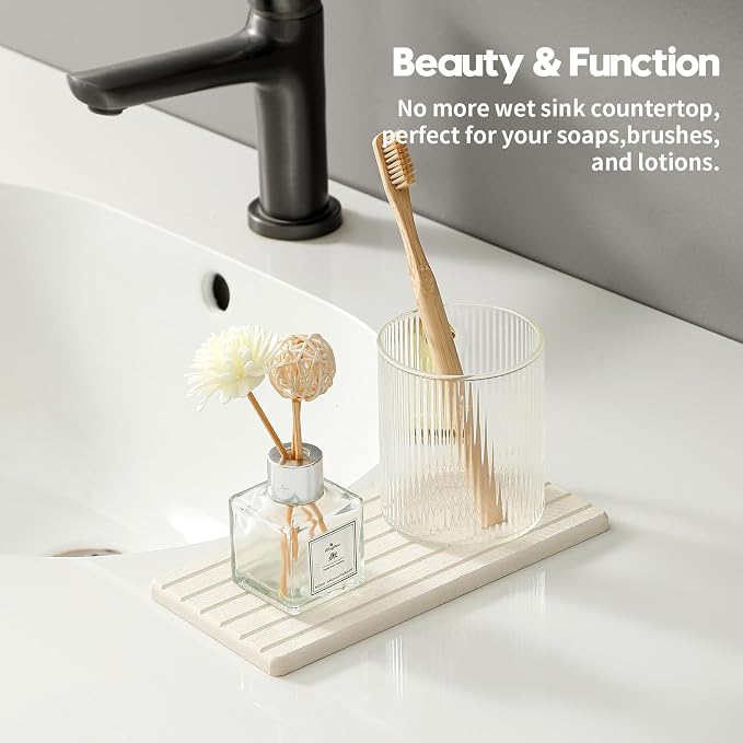 Razborci 2 Pack Greige Bathroom Sink Vanity Trays, Diatomite Stone Kitchen - Image 2