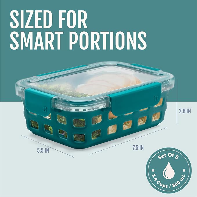 Ello Duraglass 3.4 Cup Meal Prep Sets 10Pc, 5 Pack Set- Glass Food Storage - Image 4