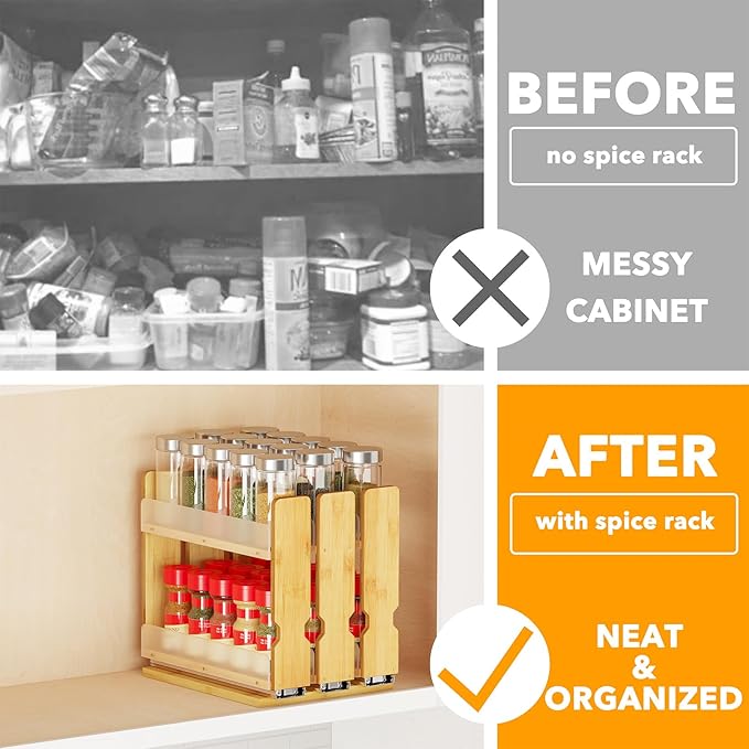 SpaceAid Bamboo Pull Out Spice Rack Organizer - Image 2