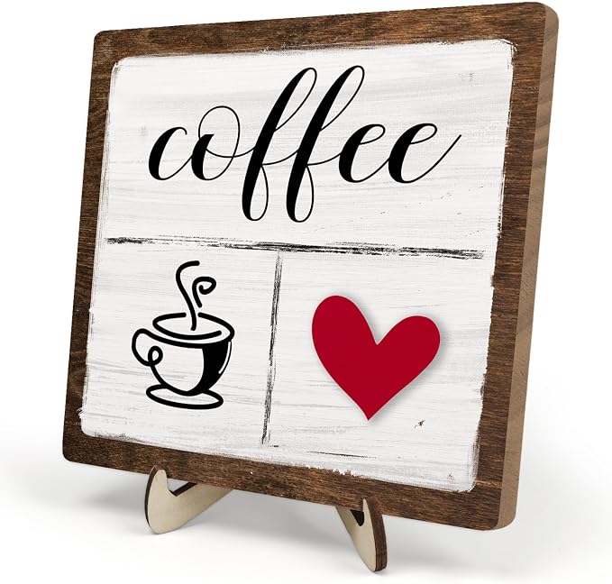 Vintage Coffee Bar Decor Sign, Rustic Wooden Plaque by DMADNF