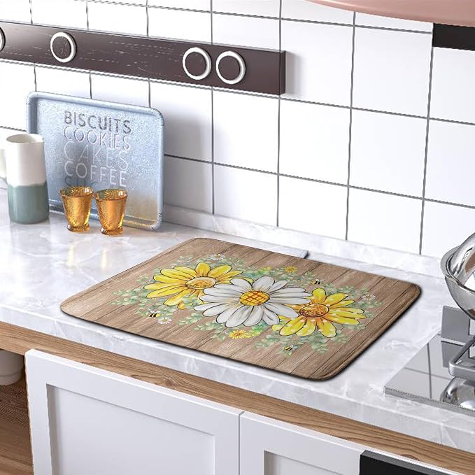 Rustic Daisy Floral Dish Drying Mat - Image 5