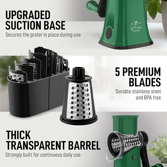 Zulay Kitchen Rotary Cheese Grater 5 Blade Cheese Shredder - Image 7