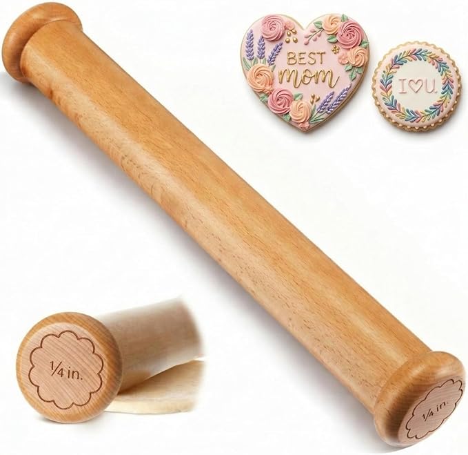 Chengu Wooden Cookie Rolling Pin 1/4-in. Fixed Depth Rolling Pins by CHENGU