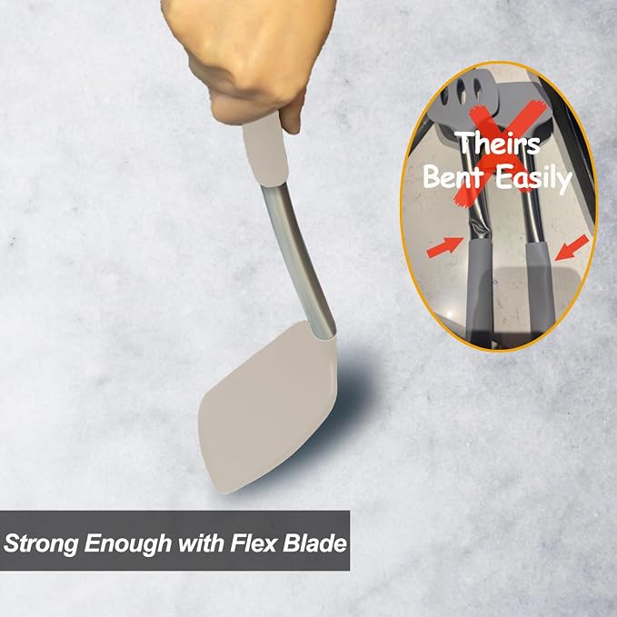 2 Pack Spatulas, Solid & Slotted Silicone Spatula Set, Stainless Steel Handle - Image 4