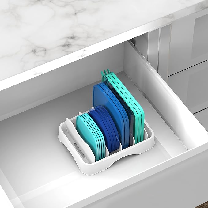 Simple Houseware Food Container Lid Organizer, Adjustable Dividers Lids Storage - Image 5