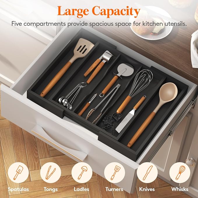 Lifewit Utensil Organizer for Kitchen Drawer, Expandable Cooking Utensil Tray - Image 4