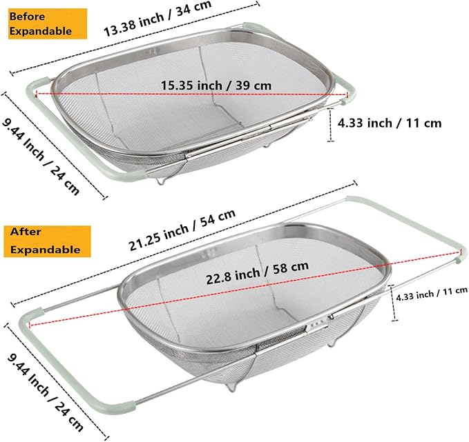 AJIODA Over The Sink Colander, 6 Quarts Stainless Steel Oval Colander - Image 3