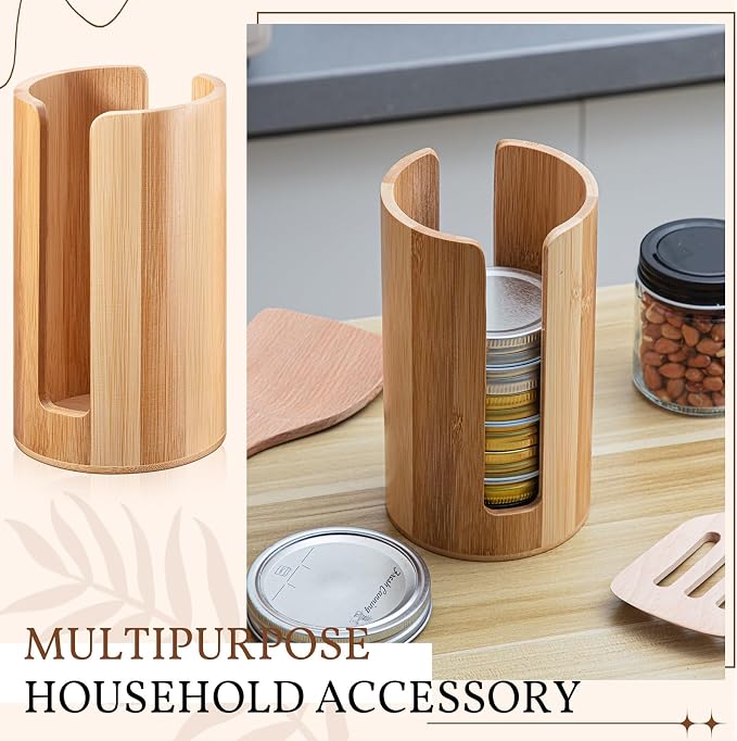 Suclain 2 Pcs Mason Jar Lid Organizer Bamboo Vertical Mason Jar Lid Storage - Image 6