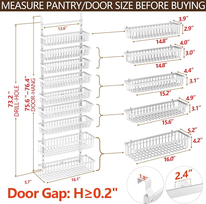 POKIPO 9 Tier Over The Door Pantry Organizer, 2 in 1 Wall Mount or Hanging - Image 9